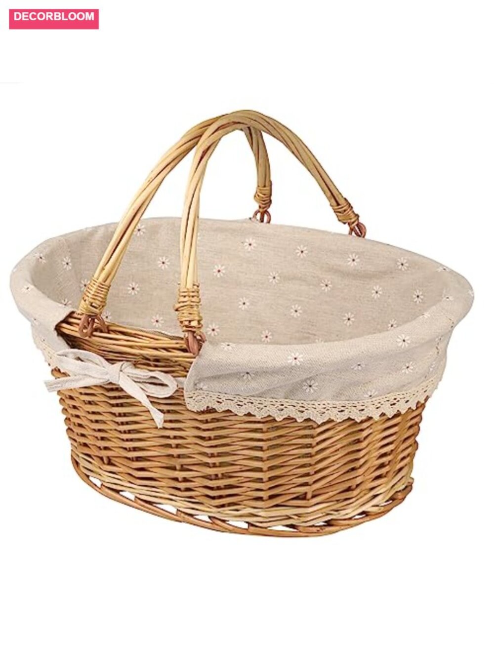 Willow Wicker Picnic Basket with Handle & Liner Oval Woven Storage Basket